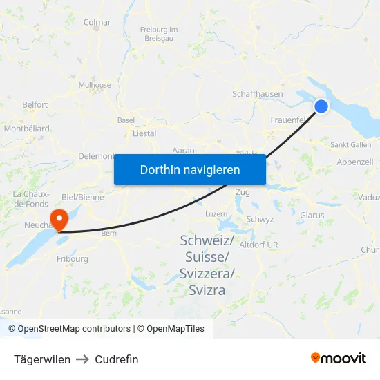 Tägerwilen to Cudrefin map