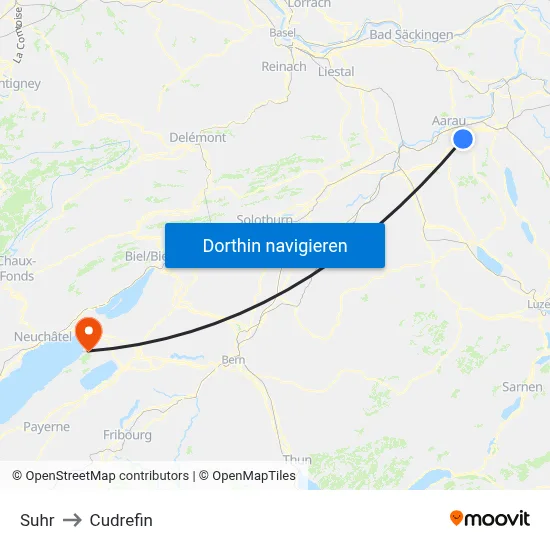 Suhr to Cudrefin map