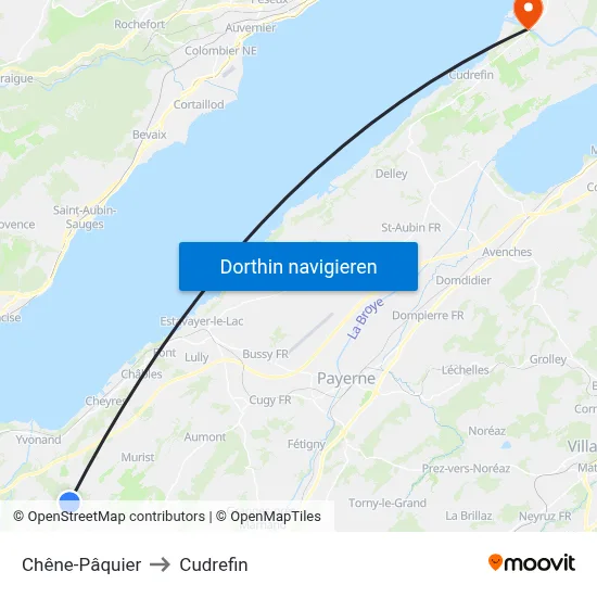 Chêne-Pâquier to Cudrefin map
