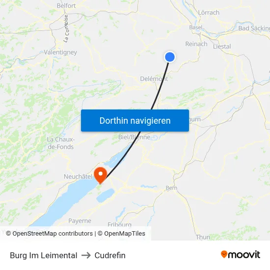 Burg Im Leimental to Cudrefin map
