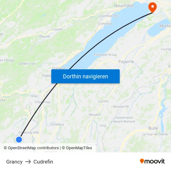 Grancy to Cudrefin map