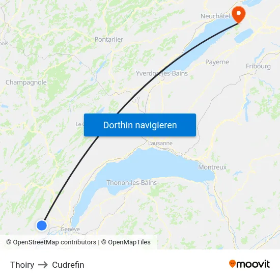 Thoiry to Cudrefin map