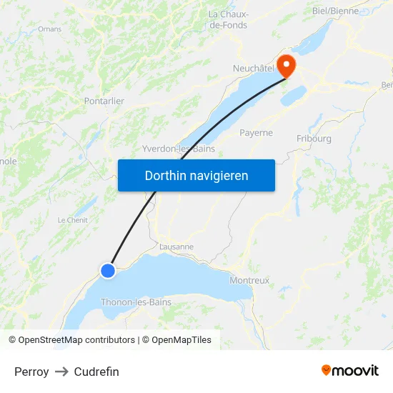 Perroy to Cudrefin map
