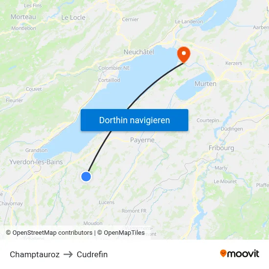 Champtauroz to Cudrefin map