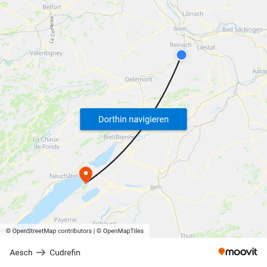 Aesch to Cudrefin map