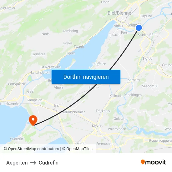 Aegerten to Cudrefin map