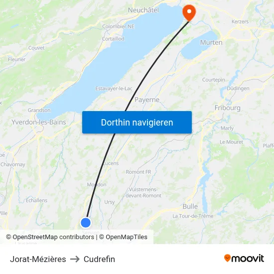 Jorat-Mézières to Cudrefin map