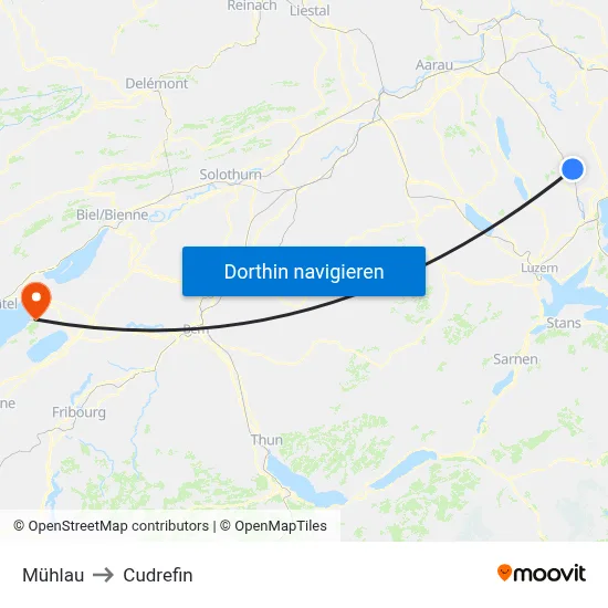 Mühlau to Cudrefin map