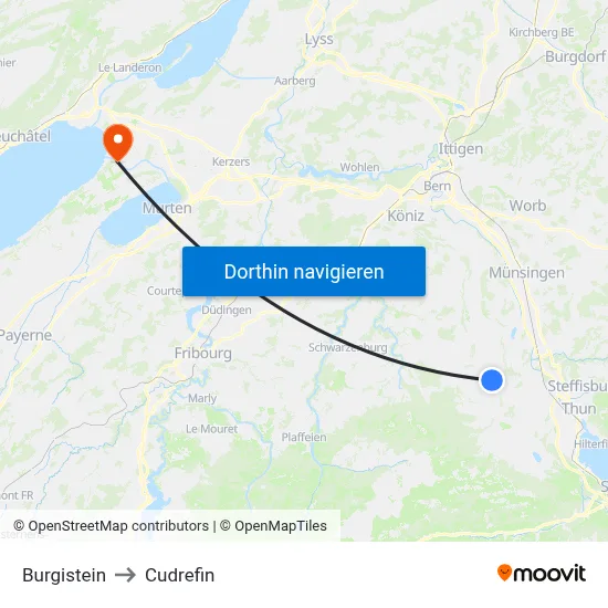 Burgistein to Cudrefin map