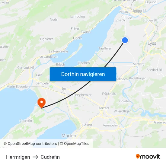 Hermrigen to Cudrefin map