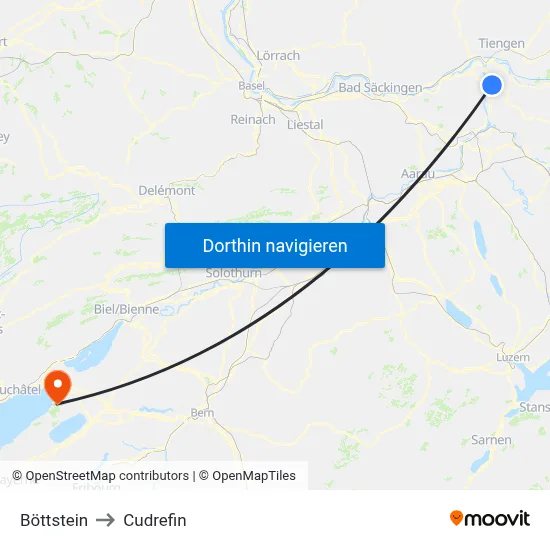 Böttstein to Cudrefin map