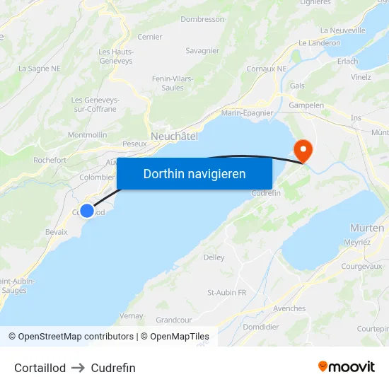 Cortaillod to Cudrefin map