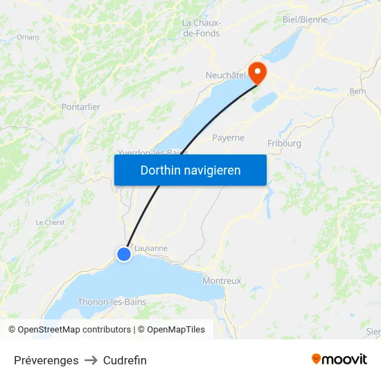 Préverenges to Cudrefin map