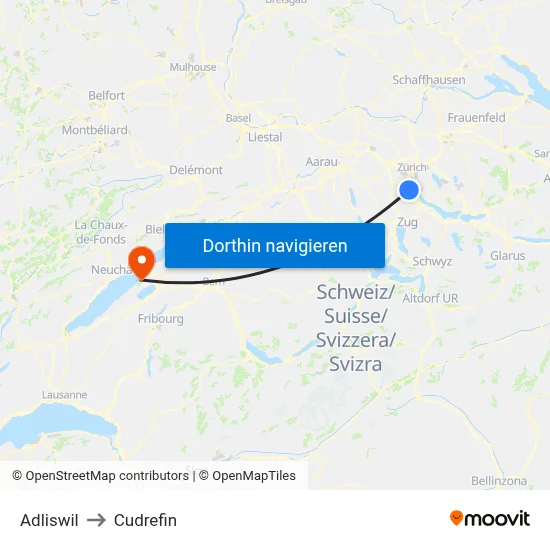 Adliswil to Cudrefin map