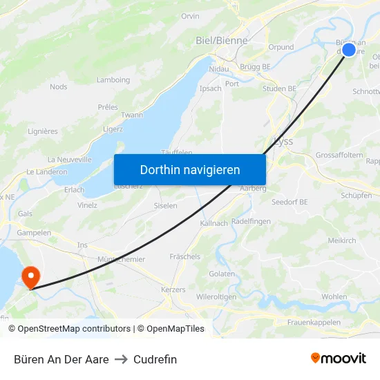 Büren An Der Aare to Cudrefin map