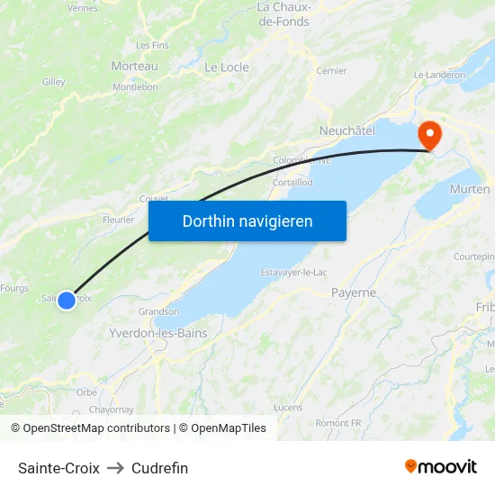 Sainte-Croix to Cudrefin map