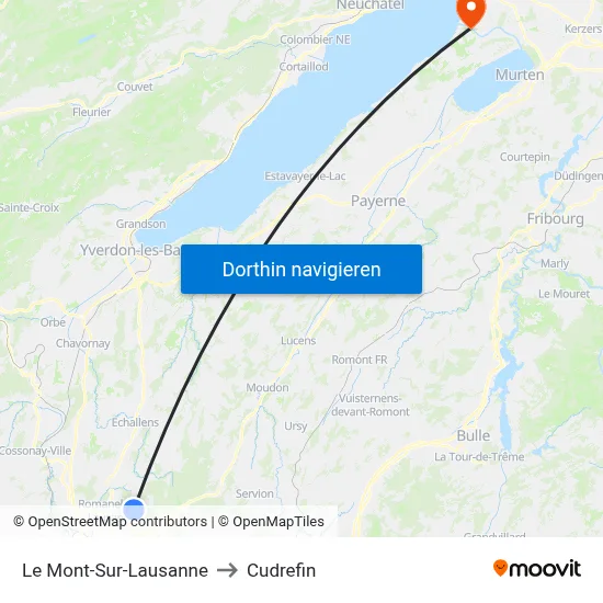 Le Mont-Sur-Lausanne to Cudrefin map