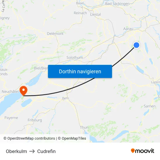 Oberkulm to Cudrefin map