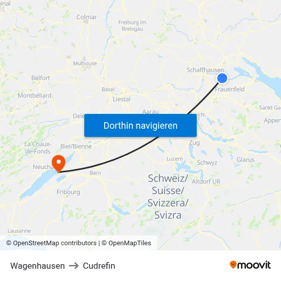 Wagenhausen to Cudrefin map