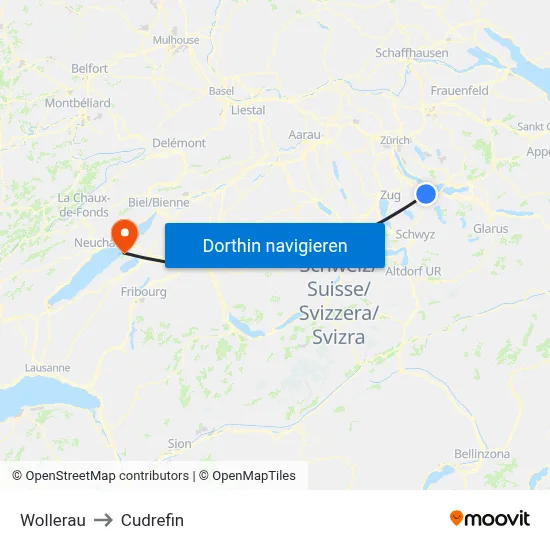Wollerau to Cudrefin map