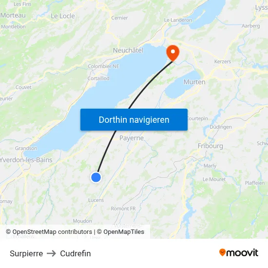 Surpierre to Cudrefin map