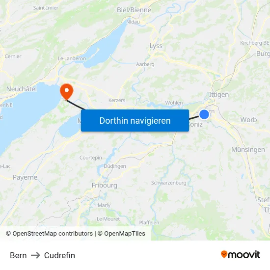 Bern to Cudrefin map