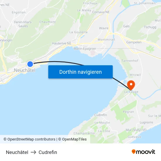 Neuchâtel to Cudrefin map