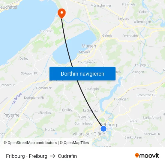 Fribourg - Freiburg to Cudrefin map