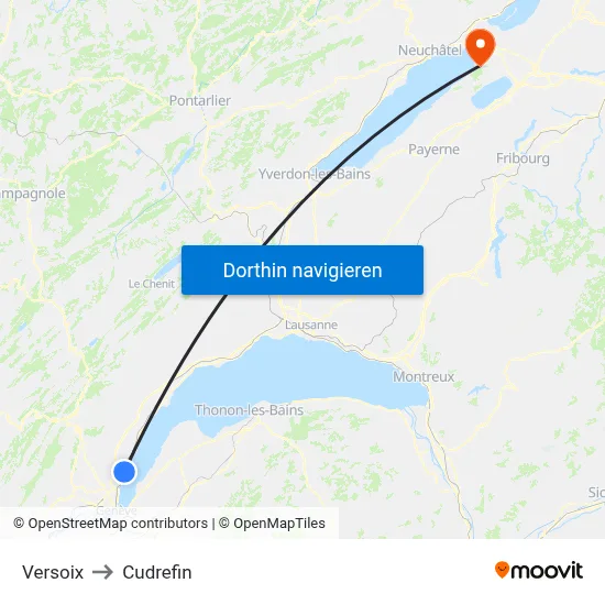 Versoix to Cudrefin map
