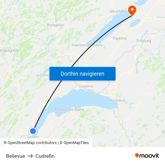 Bellevue to Cudrefin map