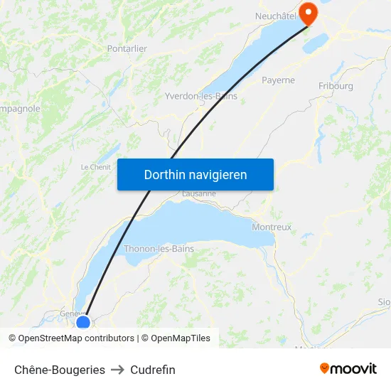 Chêne-Bougeries to Cudrefin map