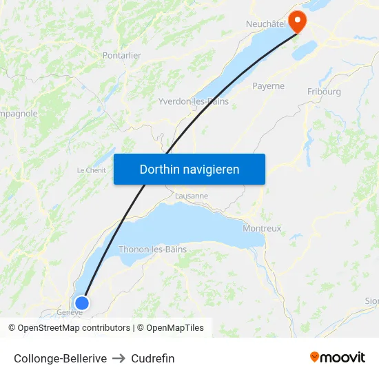 Collonge-Bellerive to Cudrefin map