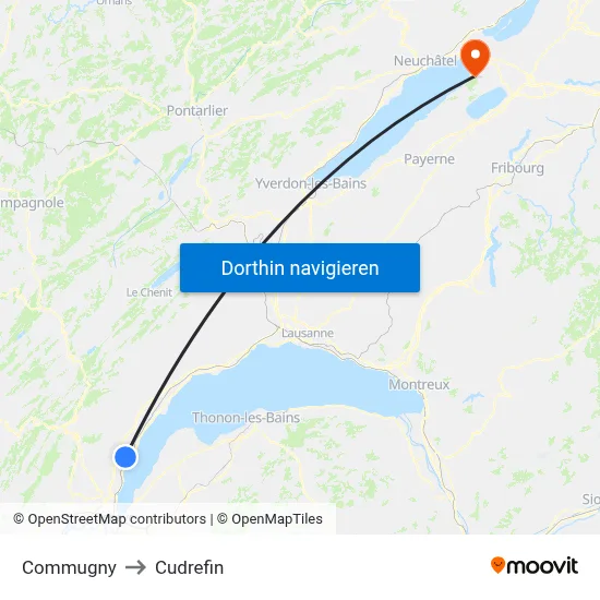 Commugny to Cudrefin map