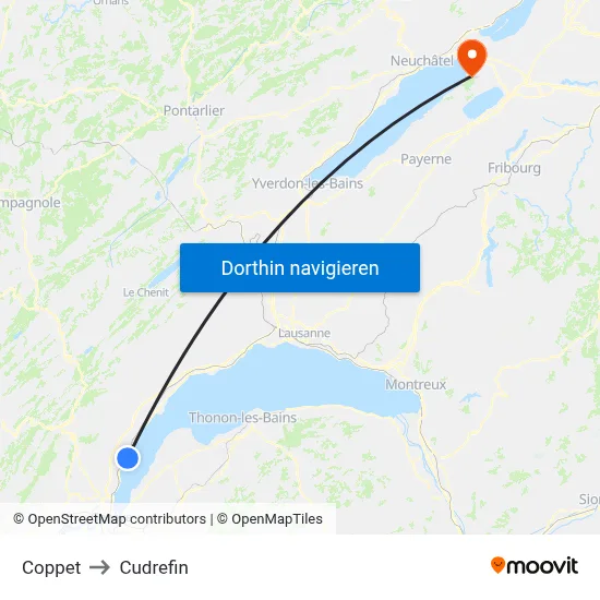 Coppet to Cudrefin map