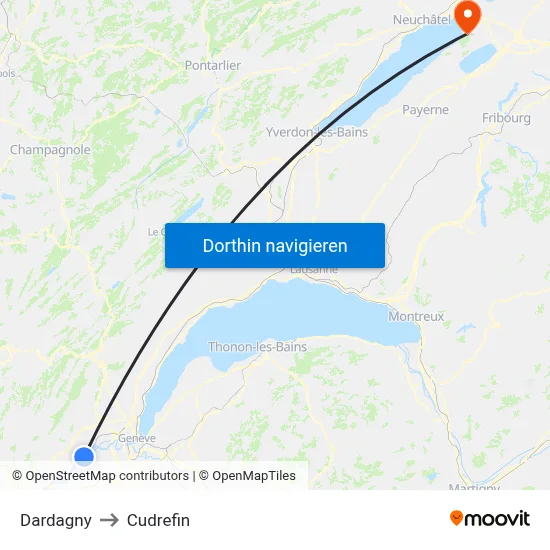 Dardagny to Cudrefin map