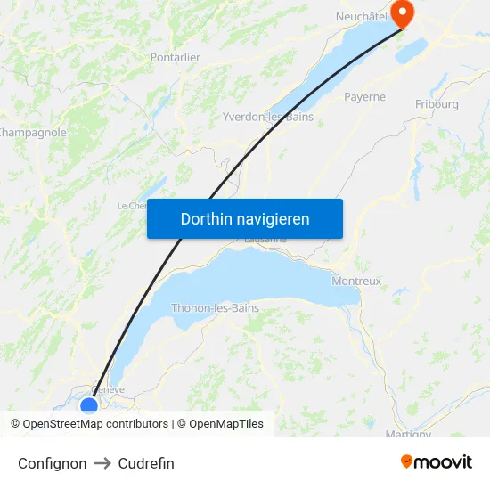 Confignon to Cudrefin map