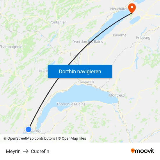 Meyrin to Cudrefin map