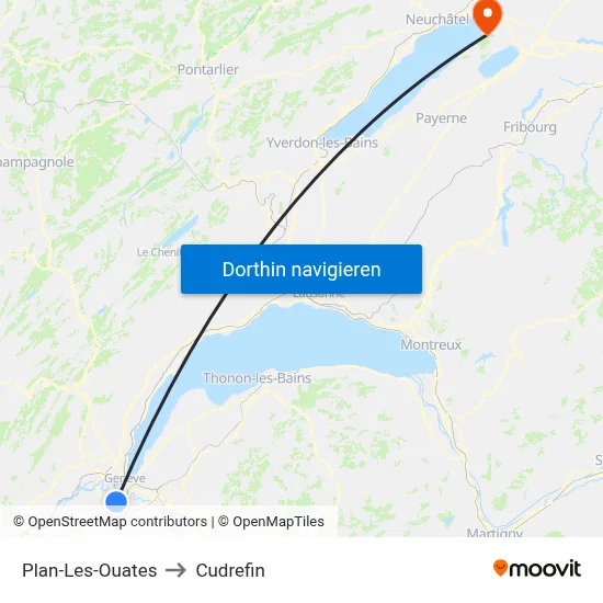 Plan-Les-Ouates to Cudrefin map