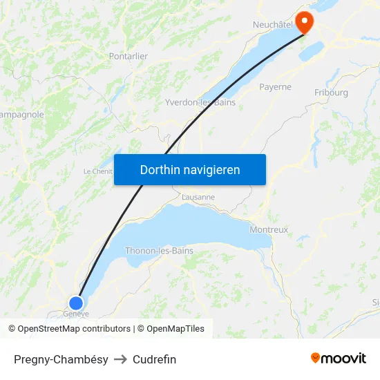 Pregny-Chambésy to Cudrefin map