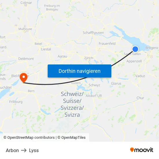 Arbon to Lyss map