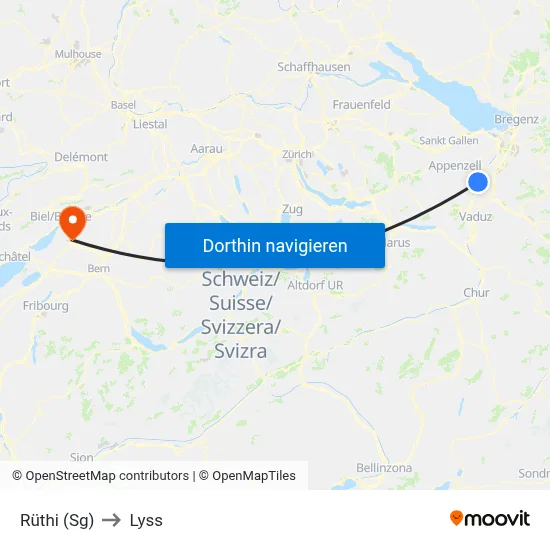 Rüthi (Sg) to Lyss map