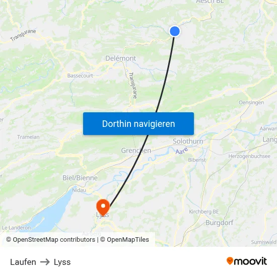 Laufen to Lyss map