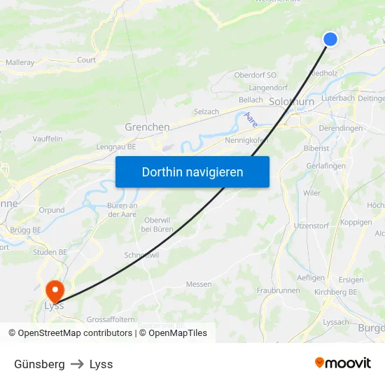 Günsberg to Lyss map