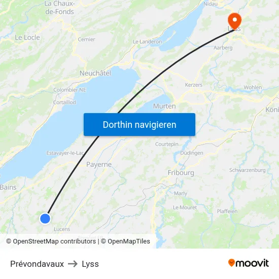 Prévondavaux to Lyss map