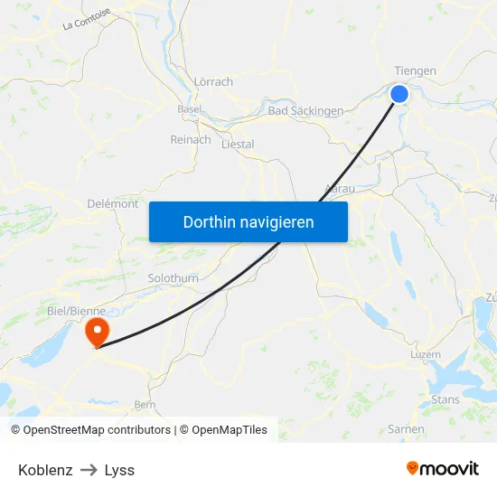 Koblenz to Lyss map