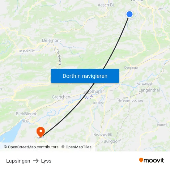Lupsingen to Lyss map