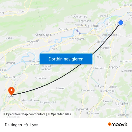Deitingen to Lyss map