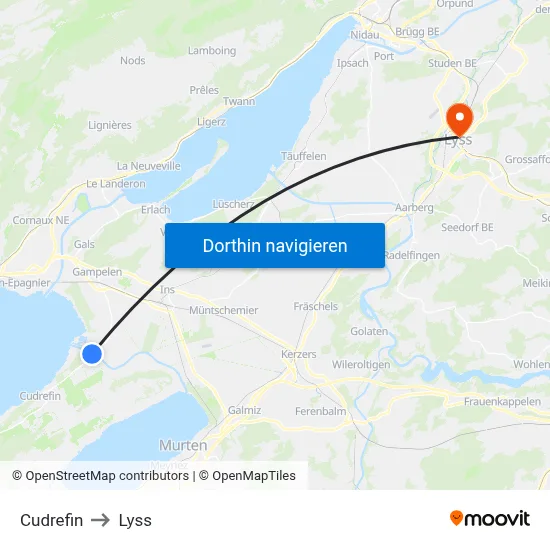 Cudrefin to Lyss map