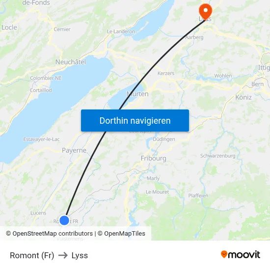 Romont (Fr) to Lyss map
