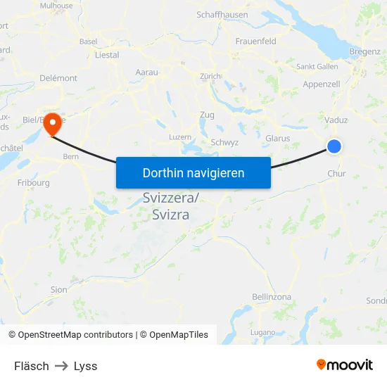 Fläsch to Lyss map